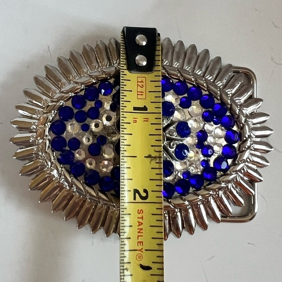 Blue Rhinestone Belt Buckle Western Statement Piece Coastal Cowgirl Rodeo Queen - Picture 5 of 7